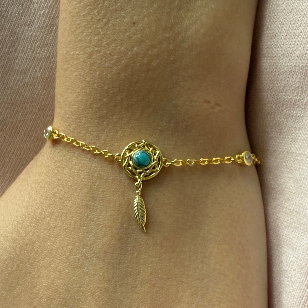 Gorgeous gold 925 Sterling Silver Turquoise Charm Gold Bracelet